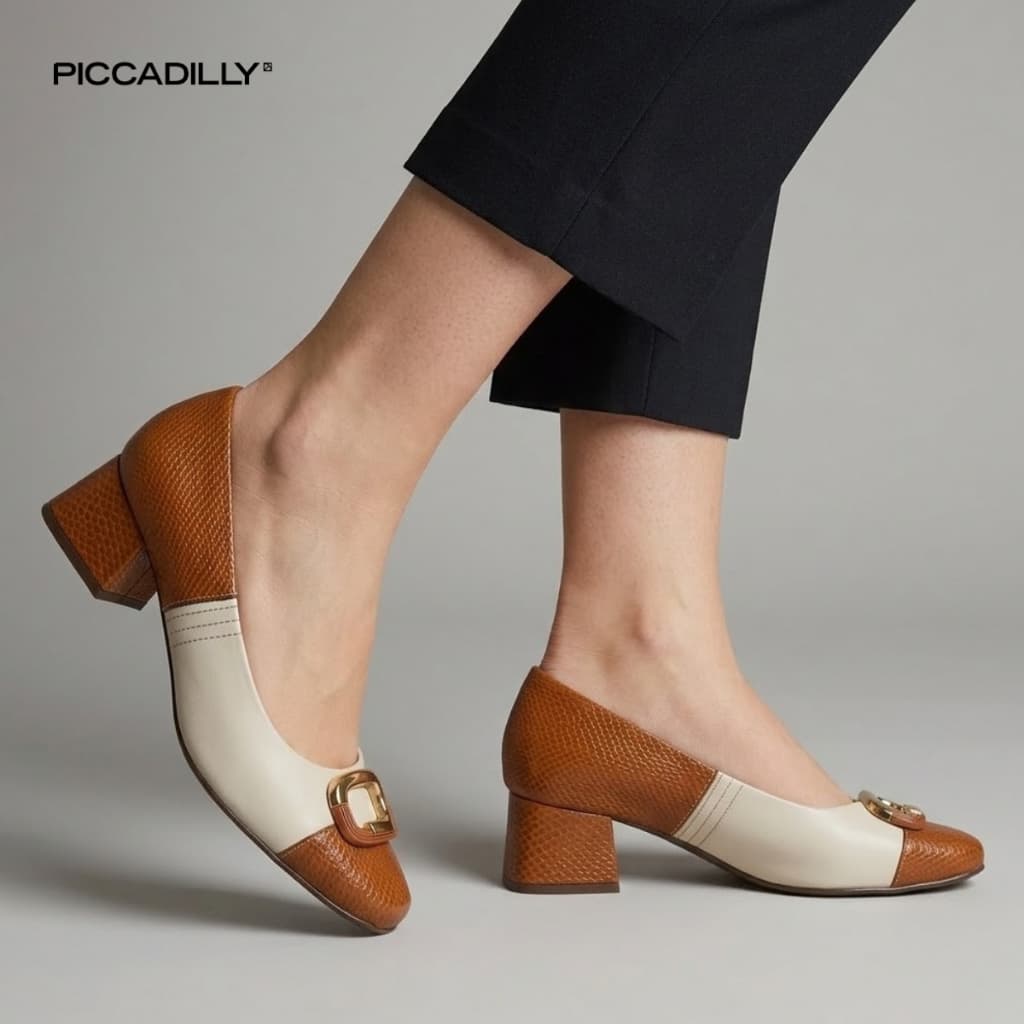 Sapato Feminino Piccadilly Salto Bloco Baixo com Fivela 160105 Elegante Confortável