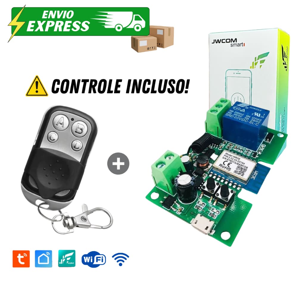 Kit Rele Wifi inteligente Pulso Portão Garagem + RF-433 DC 7-32v Automação Residencial