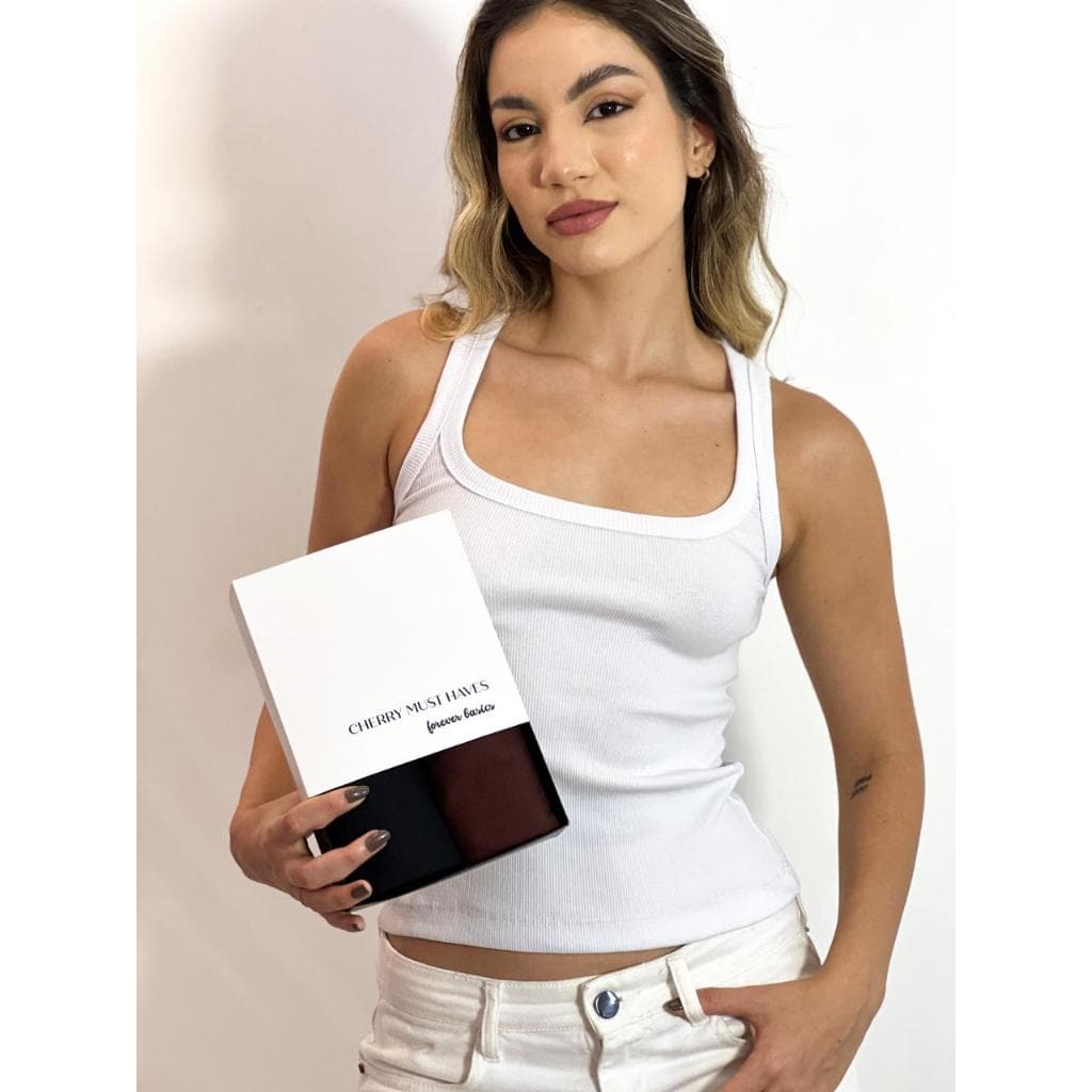 Kit 2 Regatas Blusa Feminina Canelada Algodão Premium Alta Elasticidade