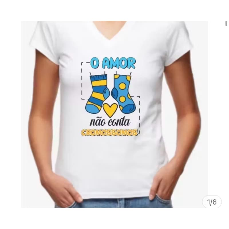camiseta  feminina adulto com estampa síndrome de down