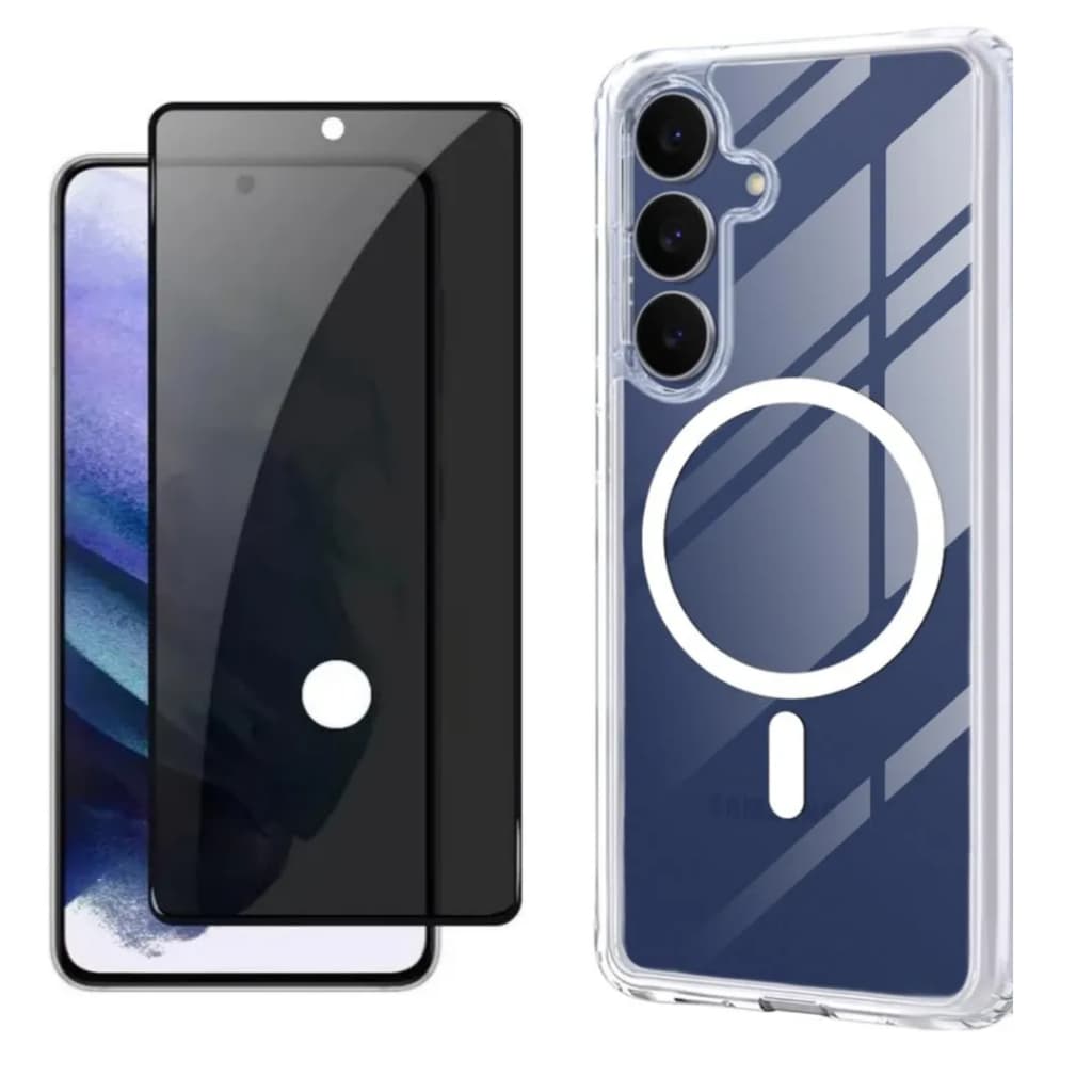 Capa Magnética Indução + Película Privacidade Vidro 3D Para Samsung S25 FE