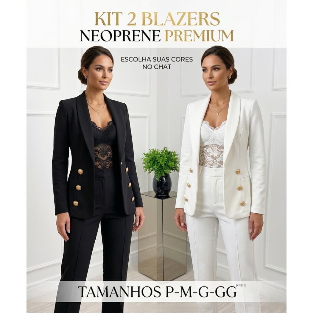 kit 2 blazer Neoprene feminina 12 botones