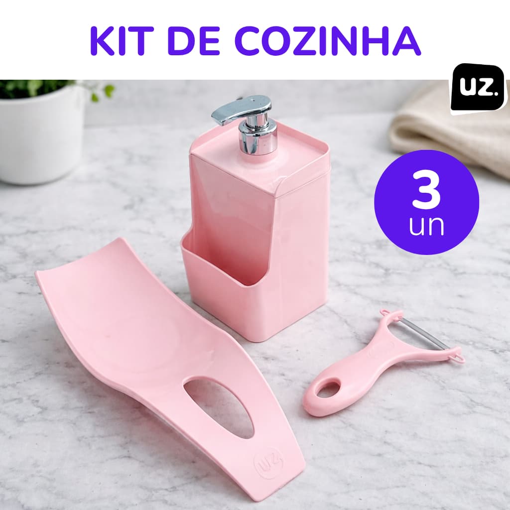 Kit Cozinha 3 peças Dispenser detergente + Descanso de colher + Descascador de legumes