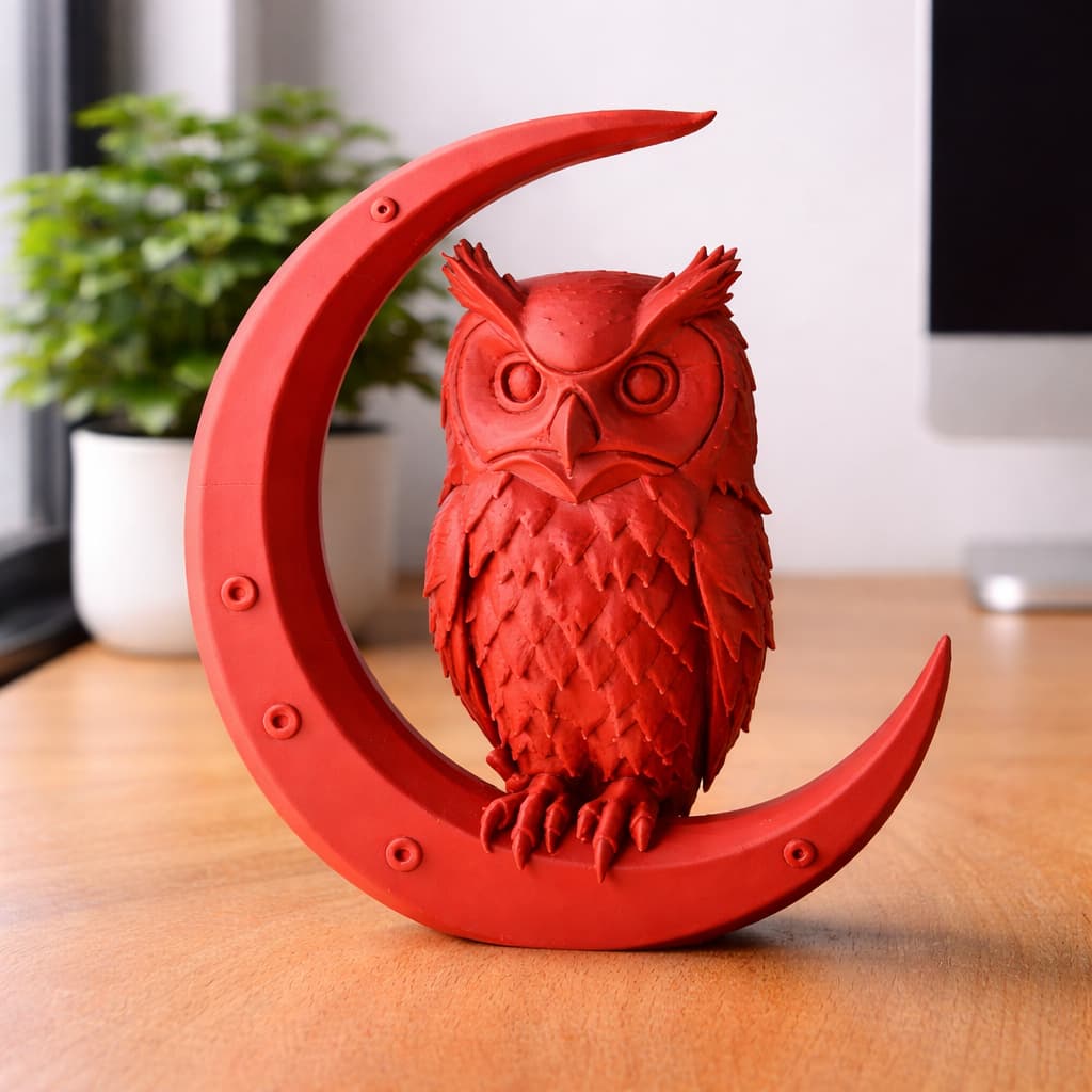 CORUJA NA LUA Escultura Moderna Arte Sofisticação Decoração Natureza Animal Sabedoria Noite Professor Inteligência Sala