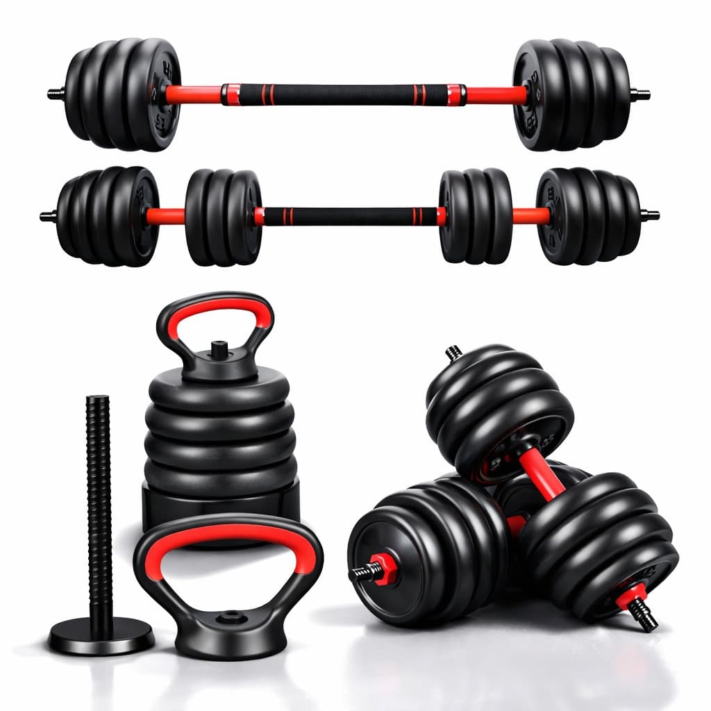 Kit Treino Funcional Halteres 6 em 1 Peso Musculação Ajustável Preto Academia em casa Barra Supino