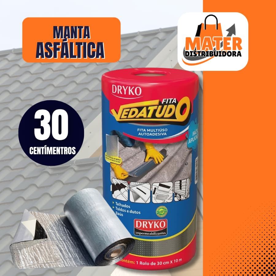 Manta Asfáltica Metalizada 30CMx10M Auto Adesiva Vedação Telhas Laje Vedatudo