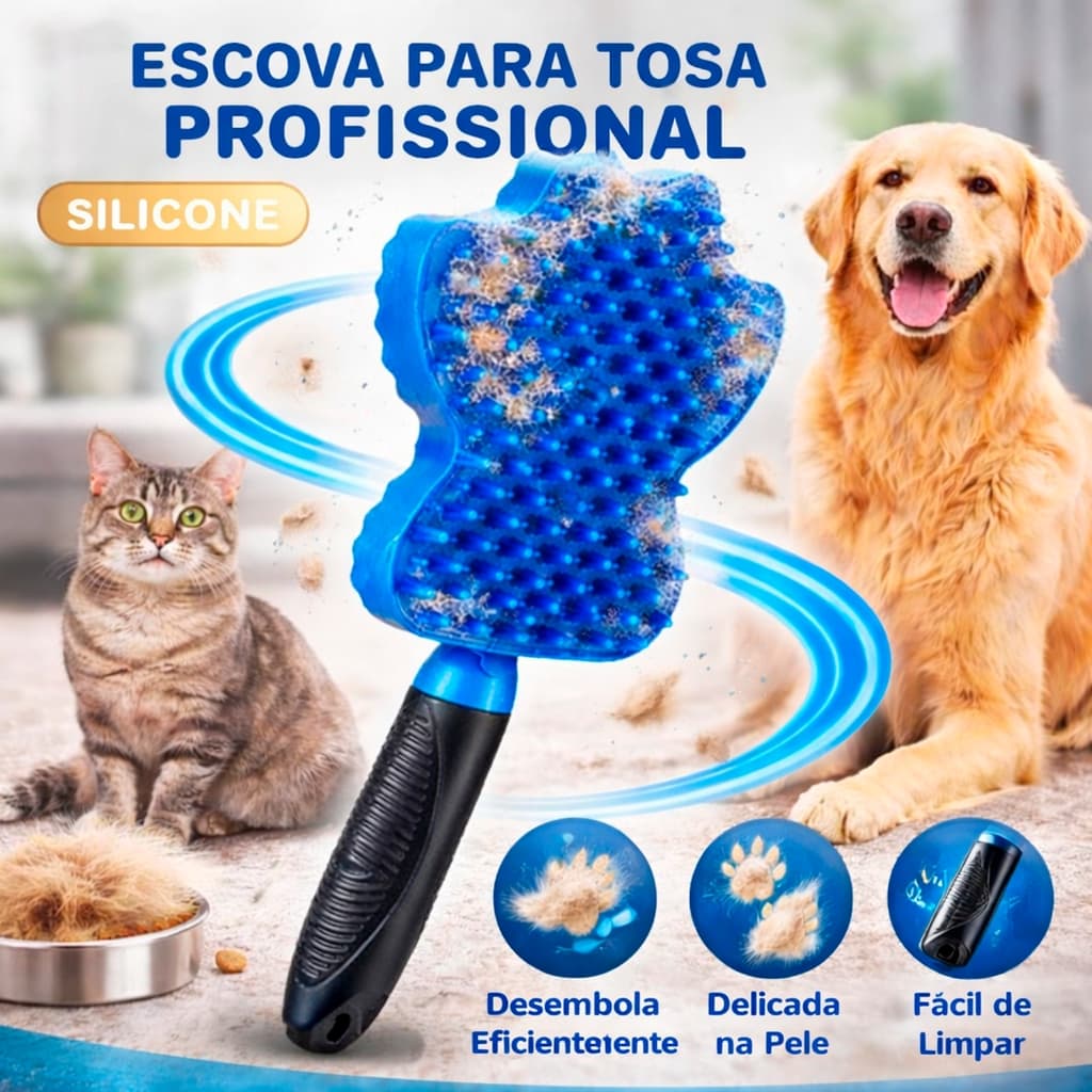 Escova Removedor Pelos Pet 3 Em 1 Rasqueadeira Silicone Massageadora Higiênica Cachorro Gato