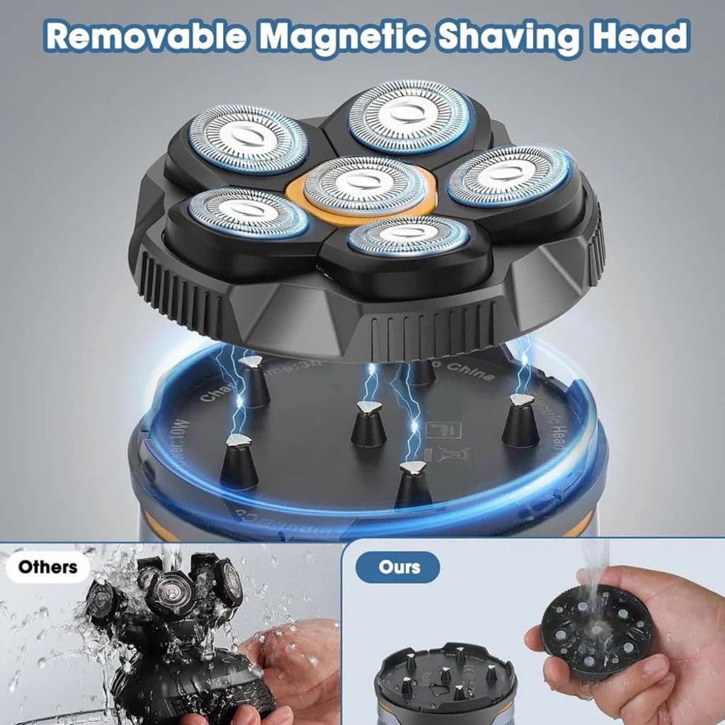 Máquina de Cortar Cabelo Elétrica 6D com Cabeça Flutuante de Seis Lâminas para Carecas, Barbeador Elétrico de 10W