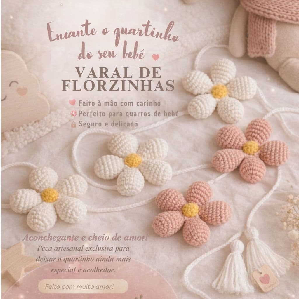 Varal com flores para berço/cama montessoriana/decoração para bebês e crianças.