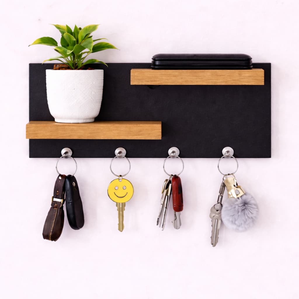 Porta Chaves de Parede em MDF com 2 Prateleiras– Organizador Decorativo e Funcional