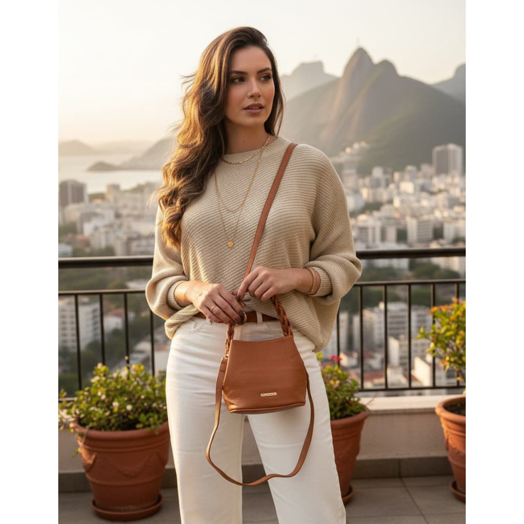 Bolsa Feminina Crossbody Transversal Alca Trancada Couro Sintetico Elegante Caramelo Casual Versatil