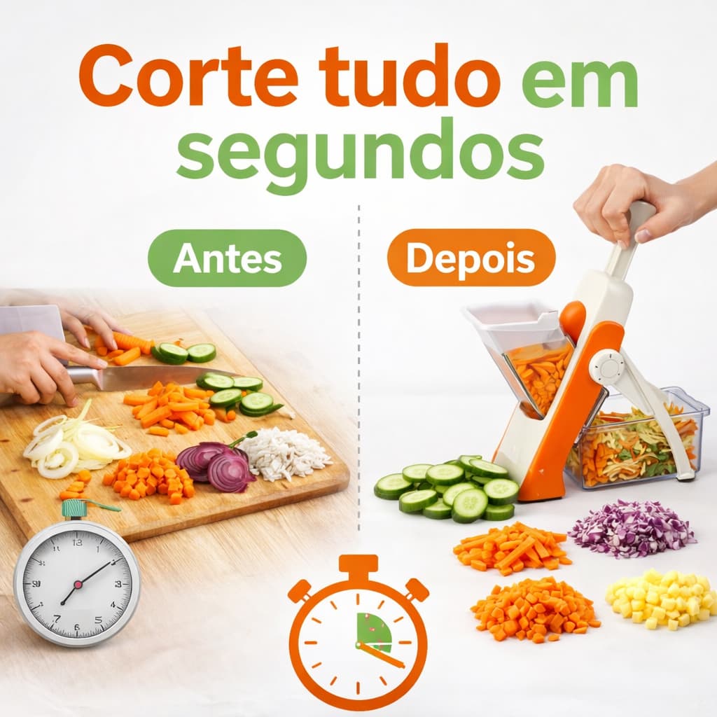 Cortador de Legumes Multifuncional 5 em 1 Arcani Inox Ajustável Profissional com Ventosa e Bandeja (core sortidas)