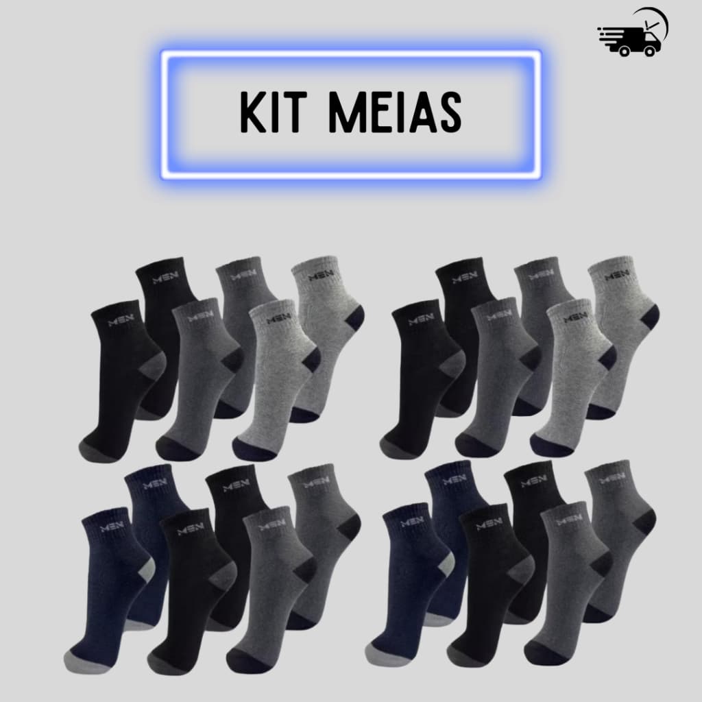 Kit em Pares Meias Masculinas Cano Médio  Confortável Respirável Macia
