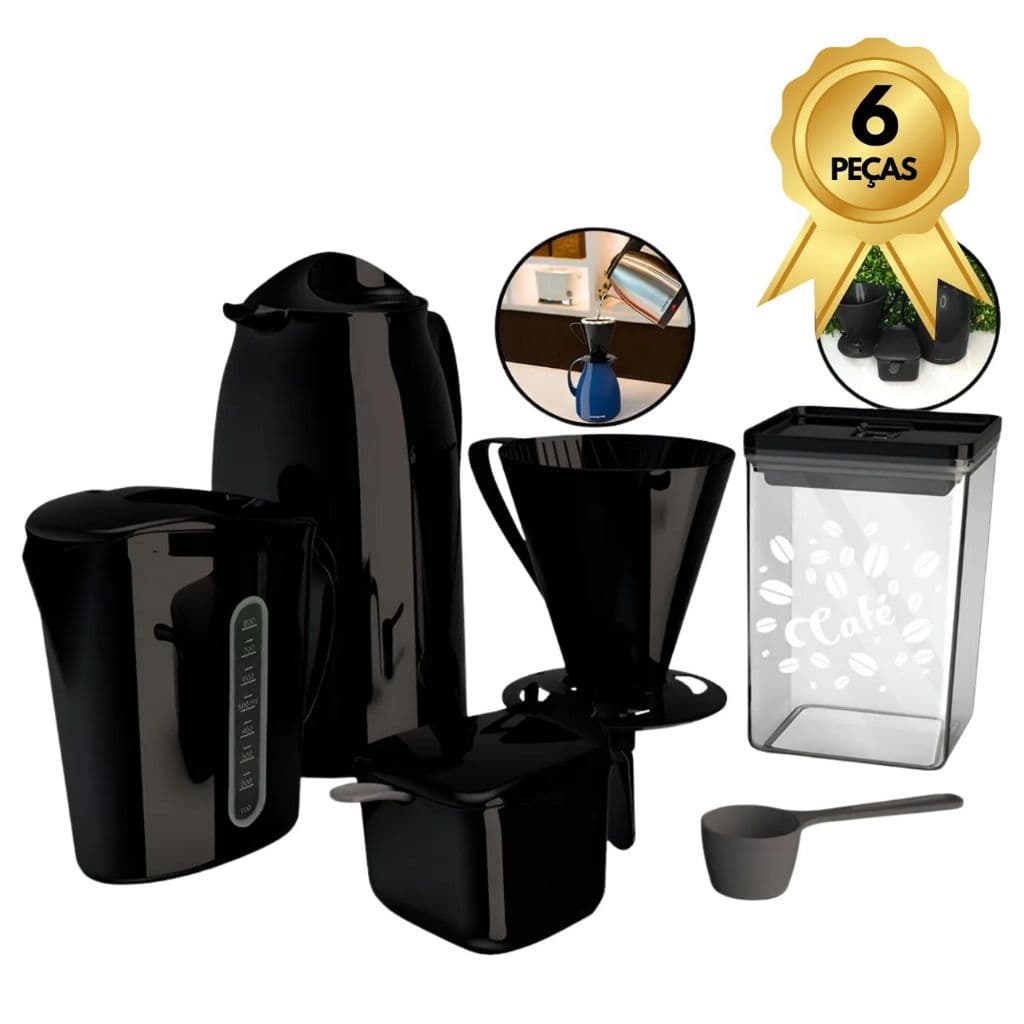 Kit Café Super Prático Garrafa Leiteira Suporte Filtro Pote