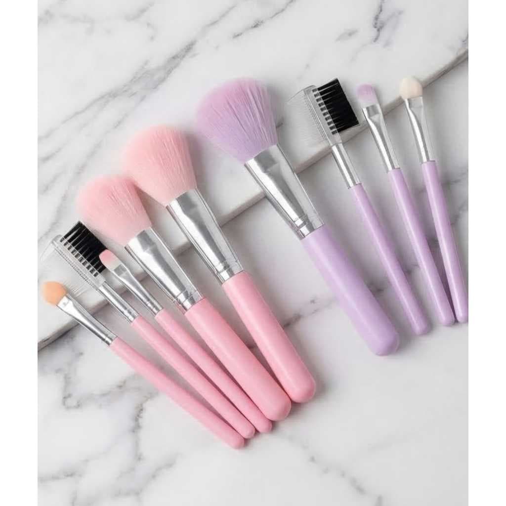 5 Pincéis de Maquiagem Mini para Bolsa Viagem - Cores Pastel Delicadas (Rosa / Lilás)