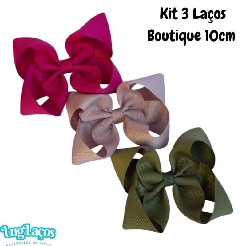 Kit 3 Laços Boutique Tamanho G Infantil Luxo  Laço Grande Menina Presilha Bico de Pato Antiderrapante