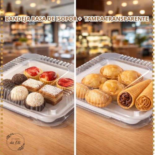 Bandeja de Isopor + Tampa B1 RASA Para Brigadeiro Salgados Porção KIT 50  25 ou 10 Unidades
