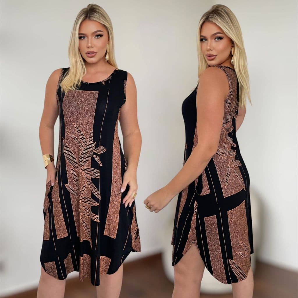 Vestido Feminino Plus Size Curto Estampado Confortável Viscolycra Zero Transparência Verão