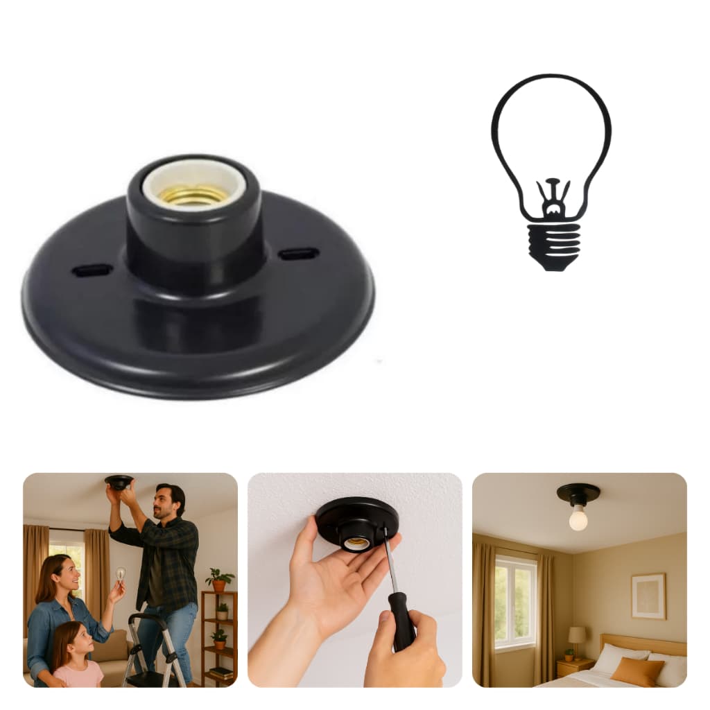 Plafonier Decorativo de Plástico Soquete Porcelana 110v / 220v Preto
