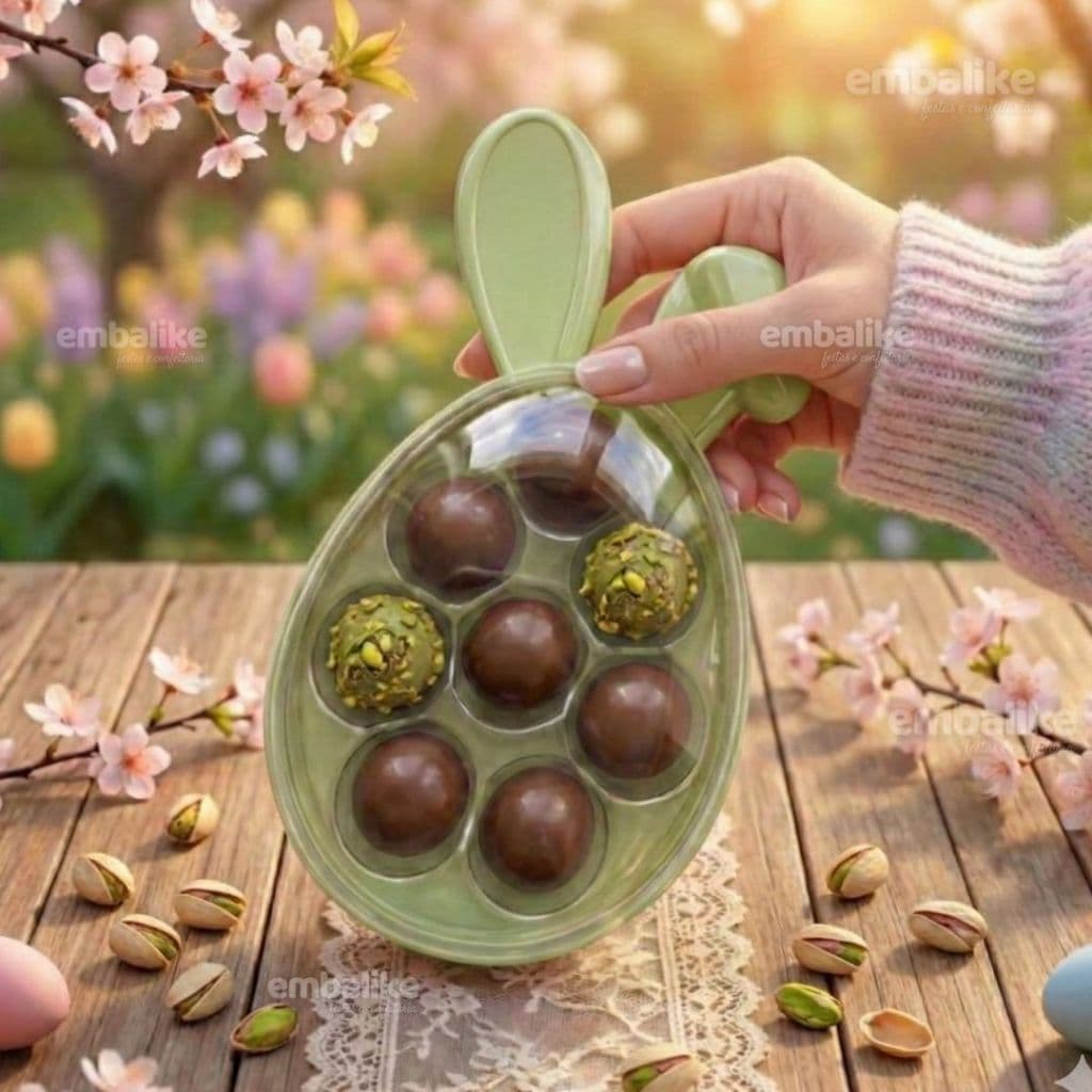 Kit 12 ChocoBox Caixa Acrílica Coelho da Páscoa Com Tampa e Berço - Embalagem de Presente