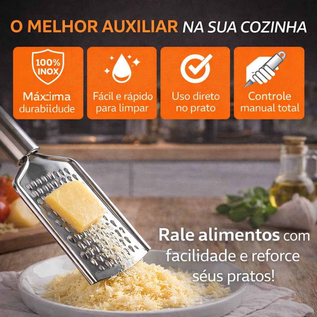 Ralador Inox 24cm Aço Inoxidável Ralador de Queijo Legumes Frutas Manual Resistente Thika