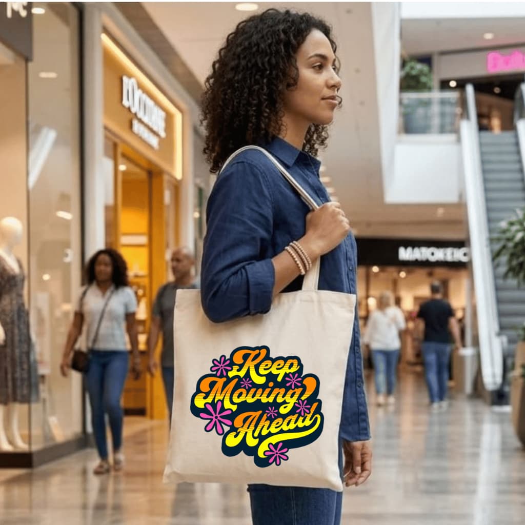ECO BOLSA BAG DE ALGODÃO COM ESTAMPA KEEP MOVING ESTAMPA COLORIDA DIFERENTE