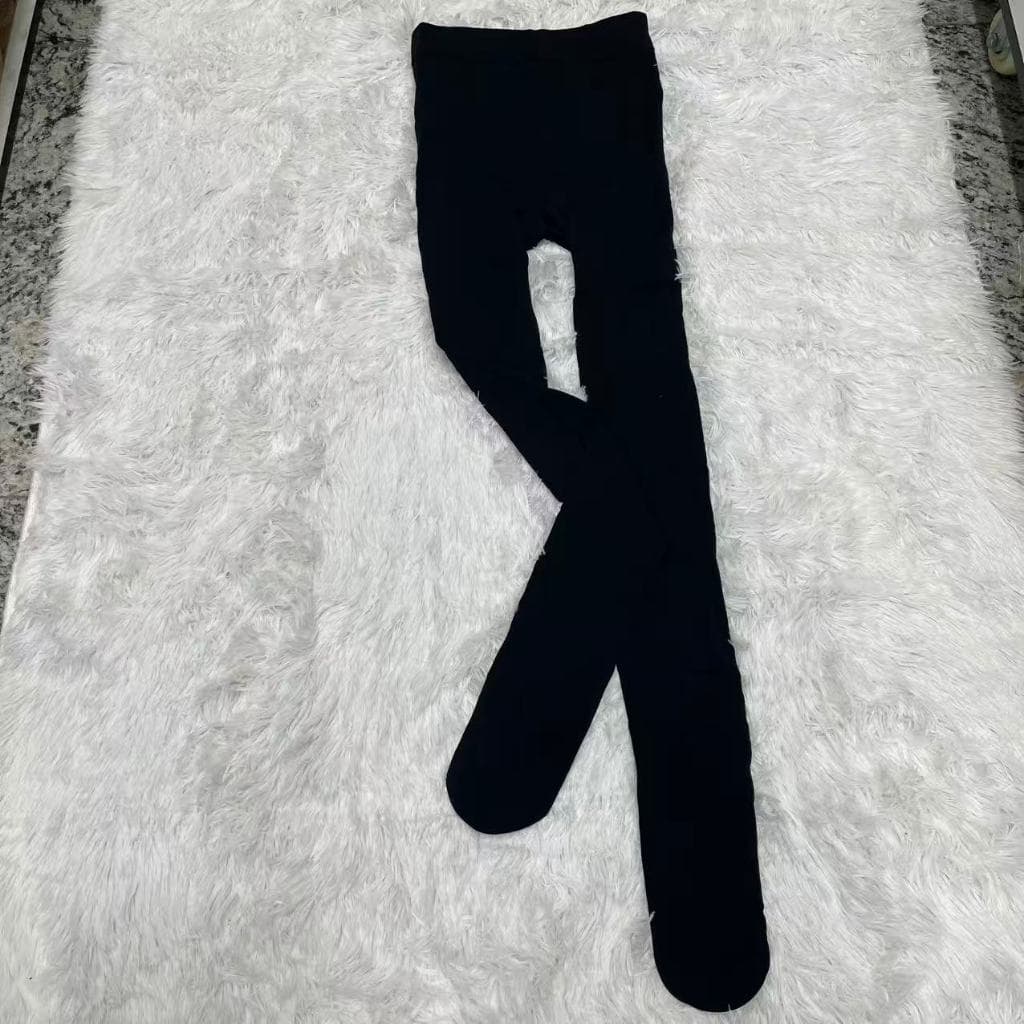 Meia-Calça Feminina Térmica Flanelada Inverno Com Pé e Sem Pé Alta Elasticidade Preta