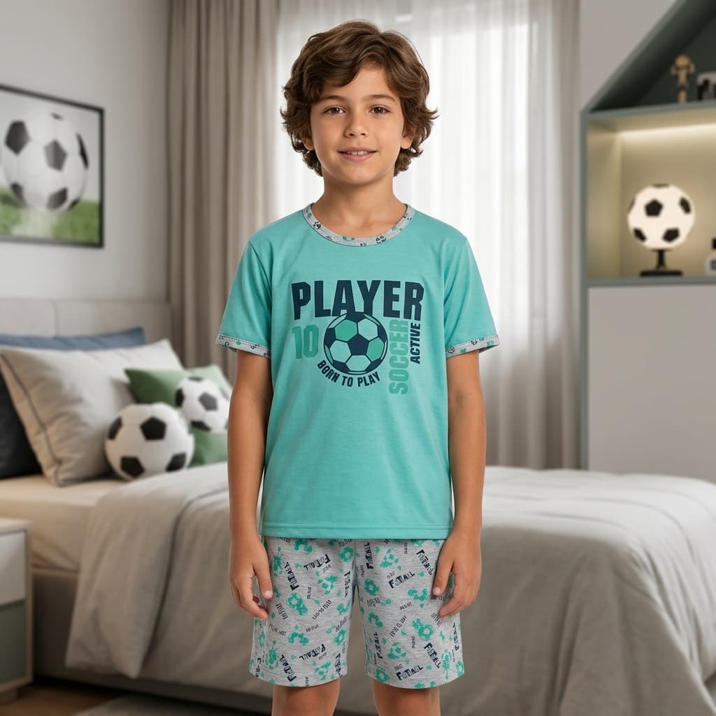 Pijama Infantil Masculino Menino Futebol Conjunto Regata Camisa Short Envio Rápido