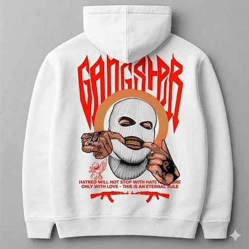 POLAR BEAR Moletom Canguru Com Capuz Casual Confortavel Ideal Para O Inverno Estampado Gangster