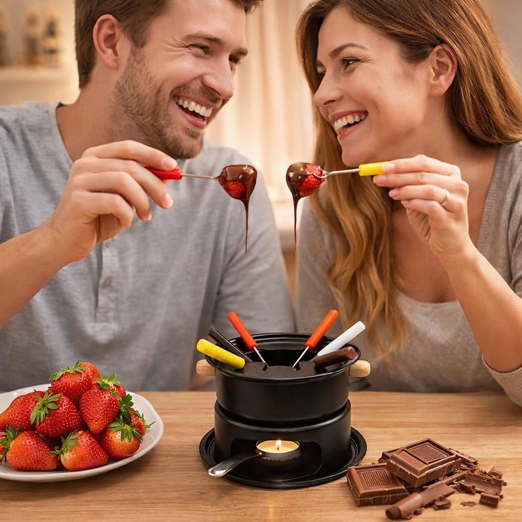 Kit Fondue 13 Peças Completo Panela Suporte Garfos Prático Versátil Para Chocolate Queijo Carne