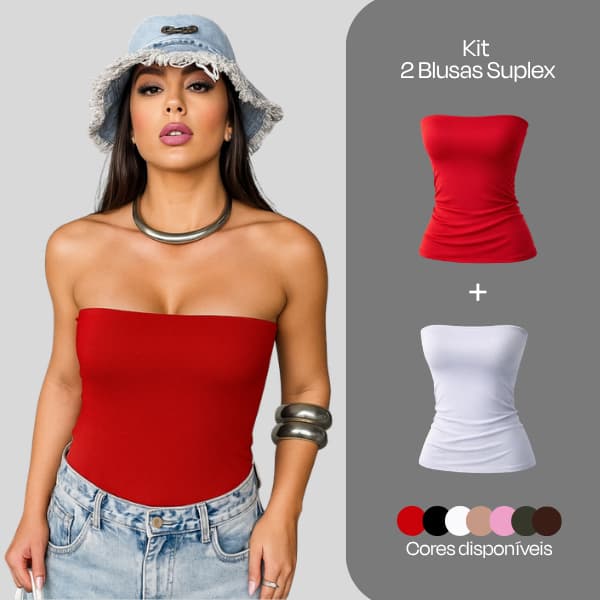 Kit 2 Blusa Suplex Tube Top Tomara Que Caia Forro Duplo