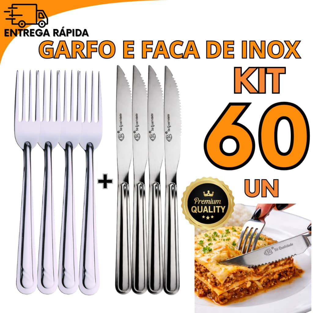 Kit 60 Talheres Inox Garfo e Faca Para Cozinha Festa Enxoval Restaurante Buffet Eventos