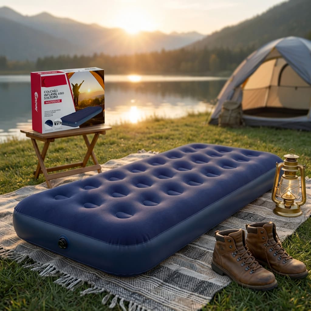 Colchão inflável solteiro, colchão de ar, colchão camping, cama inflável, colchão aveludado e lazer