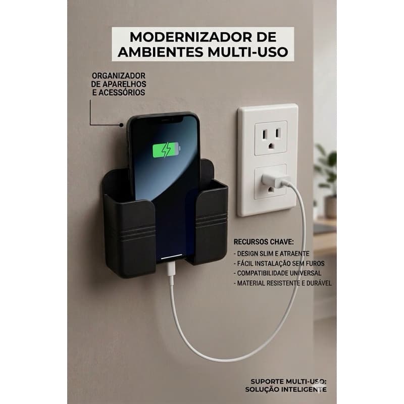 Suporte De Carregamento De Telefone De Parede Não Perfurado Para Banheiro E kit chen Minimalista , rack De Armazenamento
