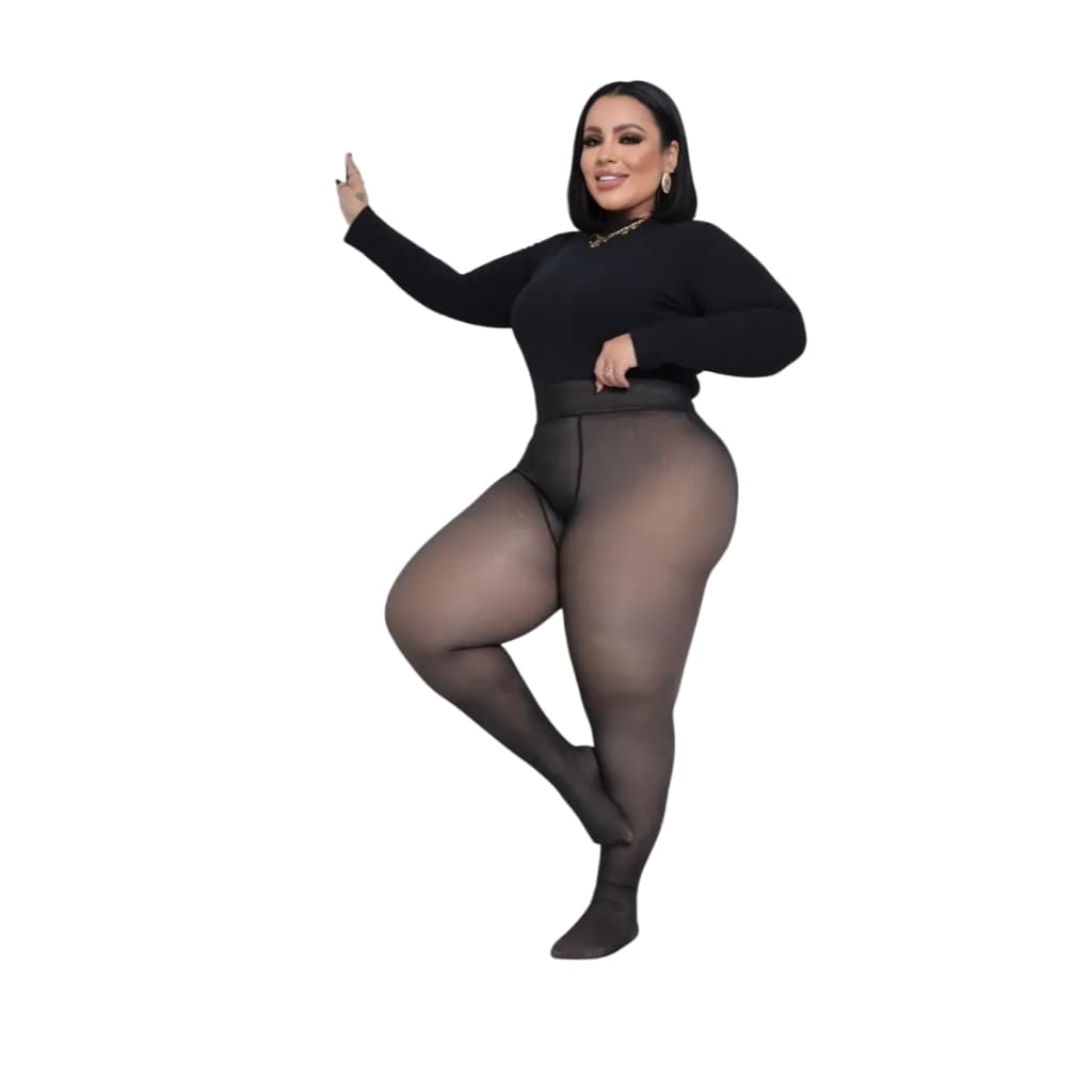 Meia Calça Plus Size Preta Térmica Forrada Grossa Flanelada
