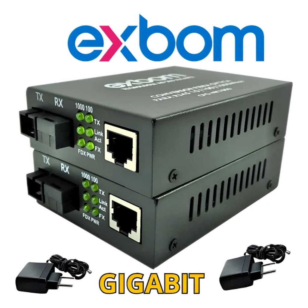 Conversor Mídia Fibra Óptica Gigabit Rj45 1000mb Par A+b