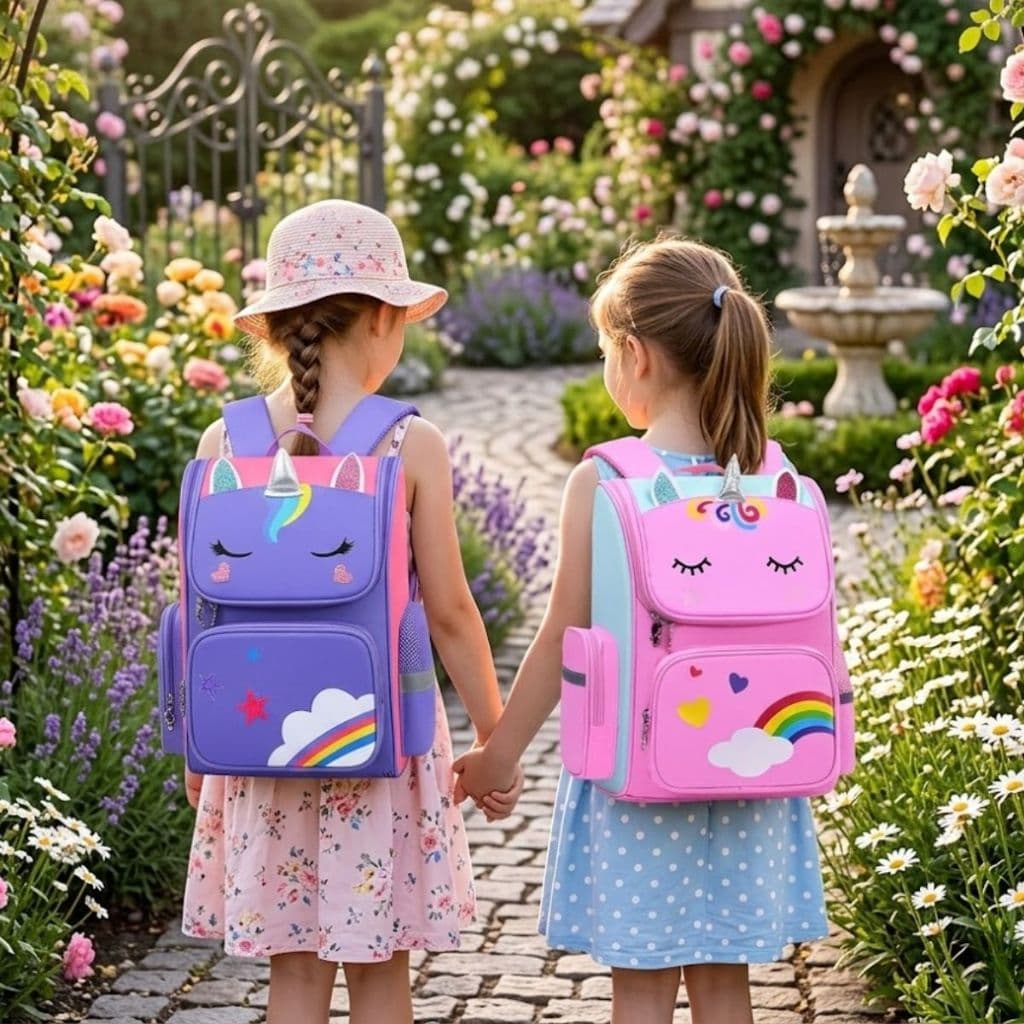 Mochila Infantil Unicórnio Impermeável Grande Espaçosa Divisórias Conforto Bolsos Laterais