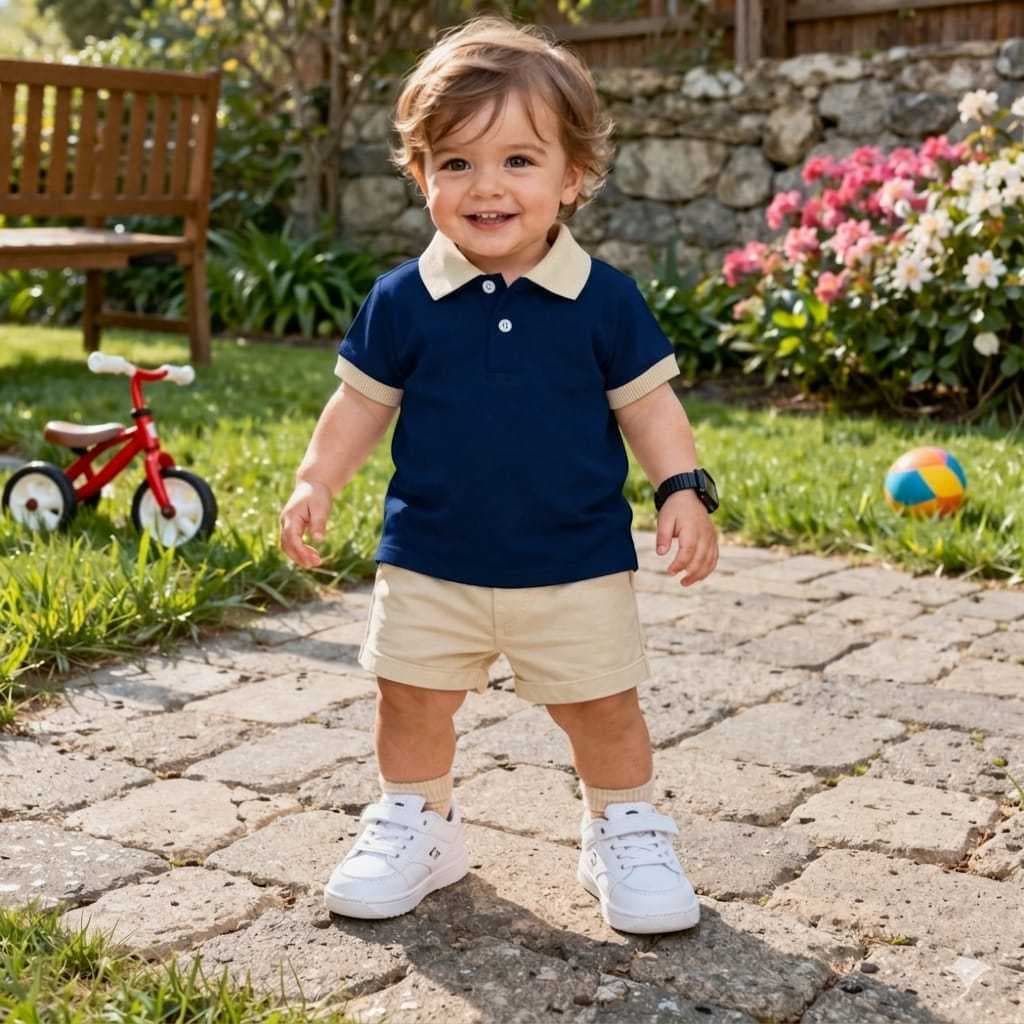 Conjunto polo menino infantil uso diário respirável e confortável