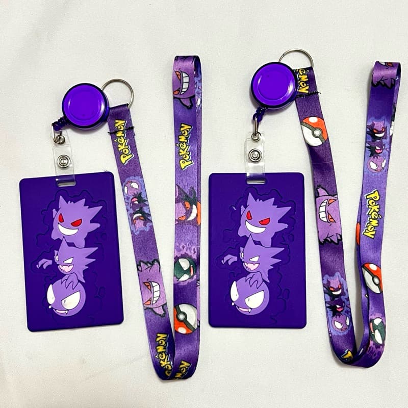Porta Crachá Infantil Pokémon Evoluções Gengar - Kit com Cordão e Clip Retrátil