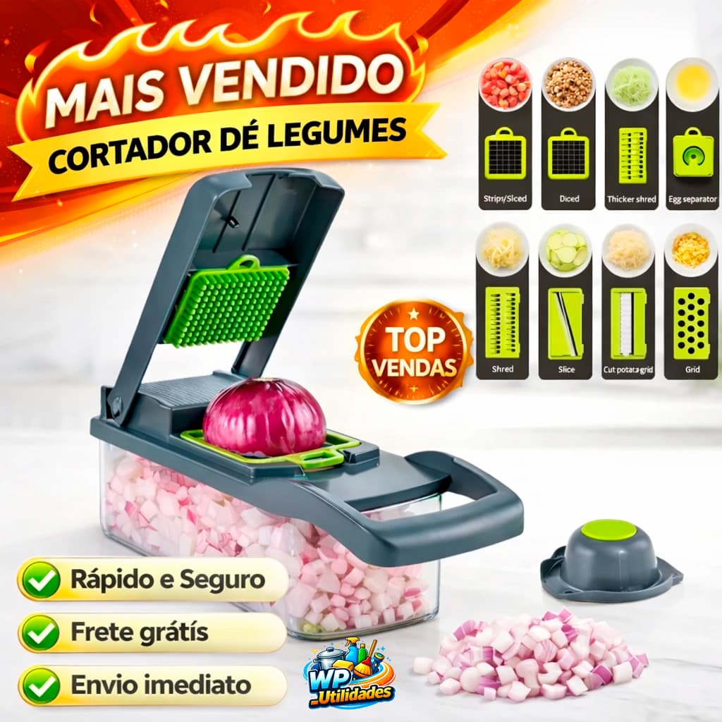 Kit Ralador De Legumes Multifuncional 16 Peças Cortador Fatiador Mandoline Cozinha 7 Lâminas Potes