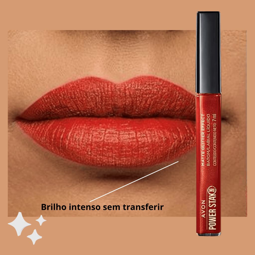 Batom Líquido com Glitter Avon Power Stay Cereja Brilhante