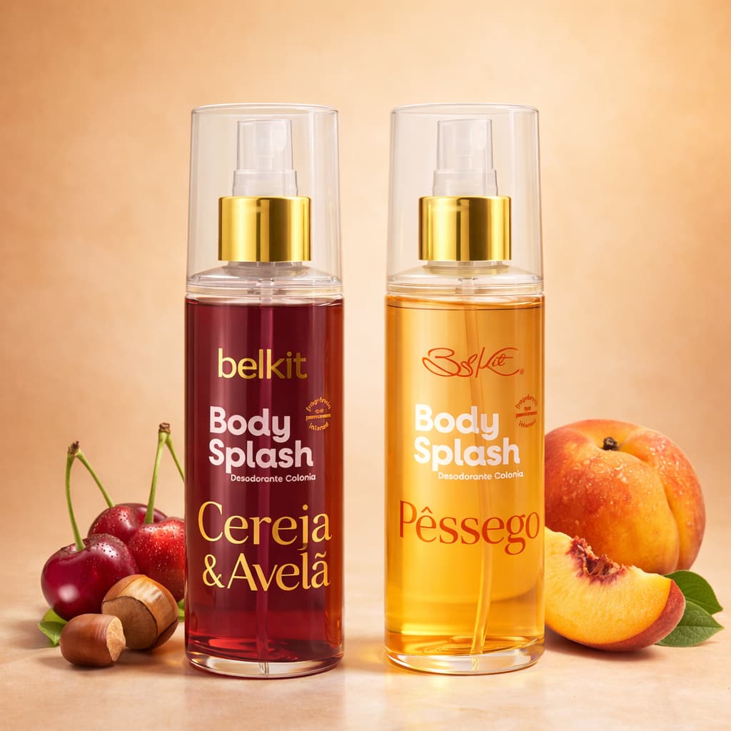 Kit 2 Body Splash Belkit 200ml Cereja e Avelã + Pêssego Perfume Corporal Feminino