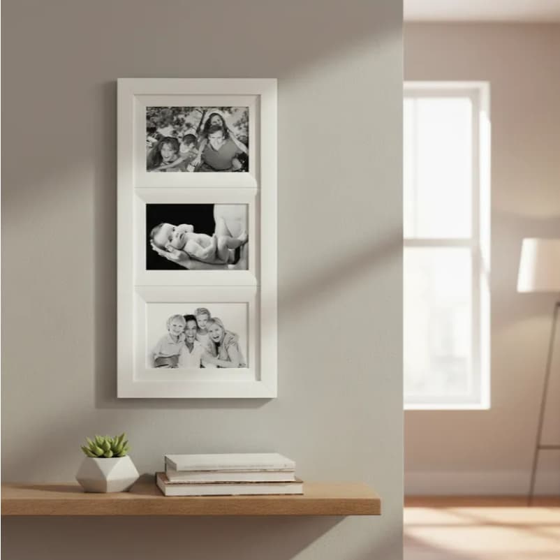 Painel para 3 fotos Porta Retrato Clássico Quadro Decorativo Multifotos com Moldura e acetato