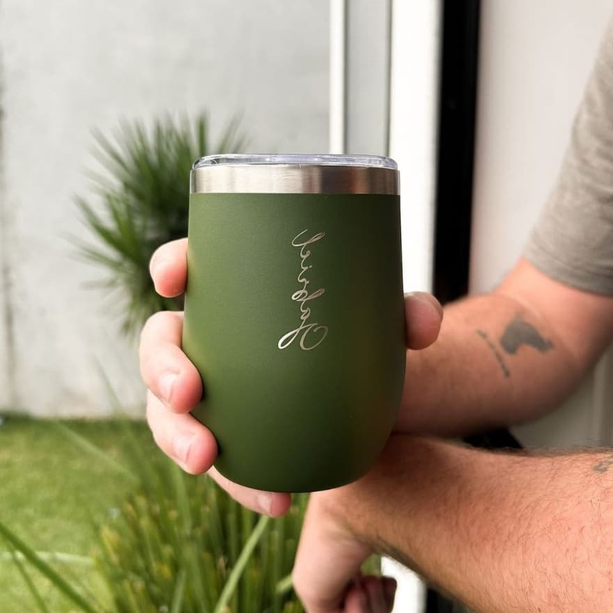 Copo Térmico Inox Personalizado 360ml com Tampa Antivazamento Portátil Café  Água Chá  Verde Militar