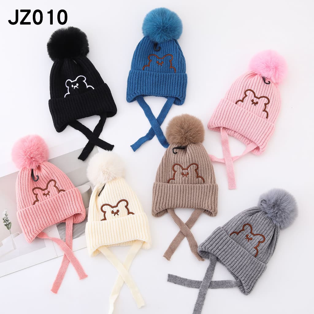 2026 Novo Touca Infantil De Urso Menina e Menino Quente Com Pompom Amarrar Touca Gorro Infantil  2-4 Ano Modelo JZ010