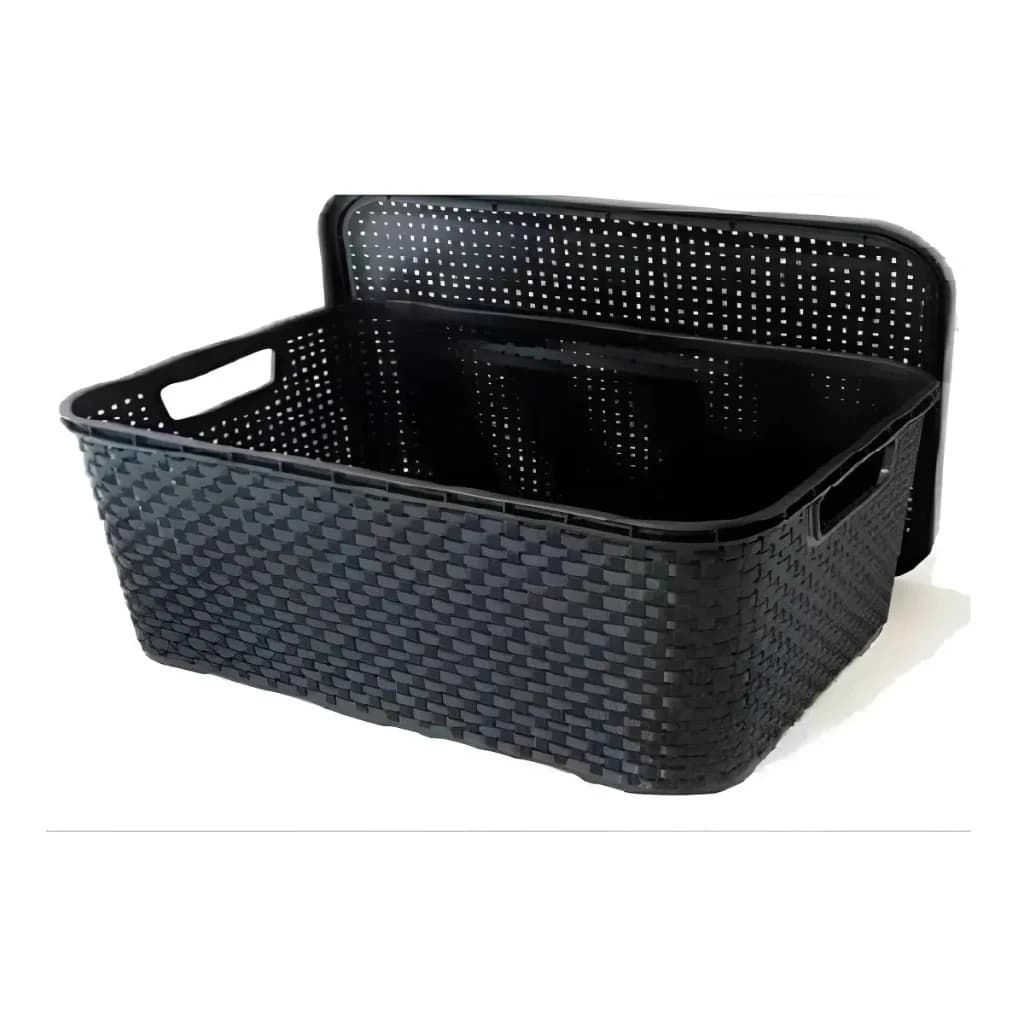 Caixa Organizadora Cesto Rattan Plastsu Preta 13 Litros Preto