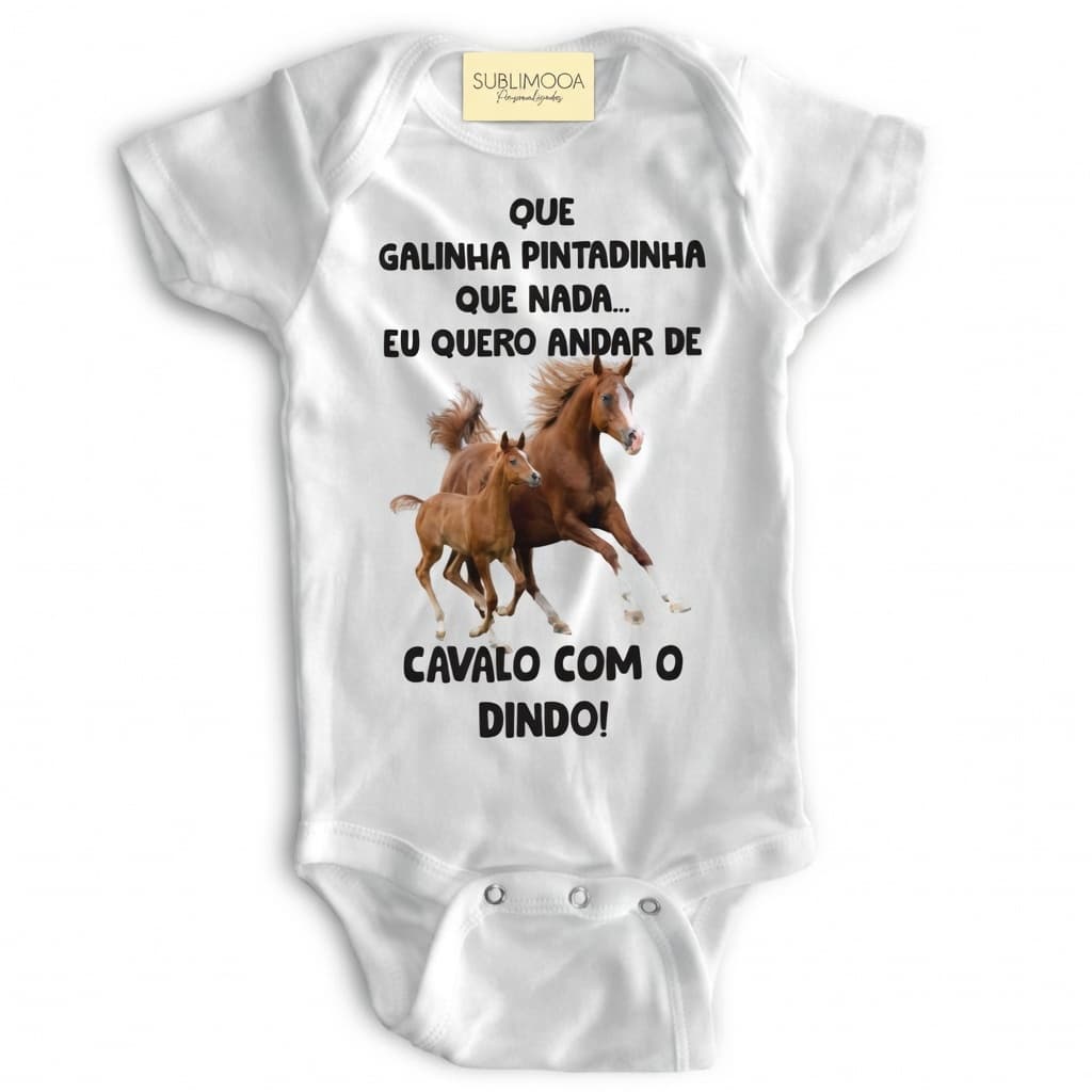 🐴 Body Bebê Personalizado - Andar de Cavalo com o Dindo - Poliéster + Elastano - Estica! 🤠✨