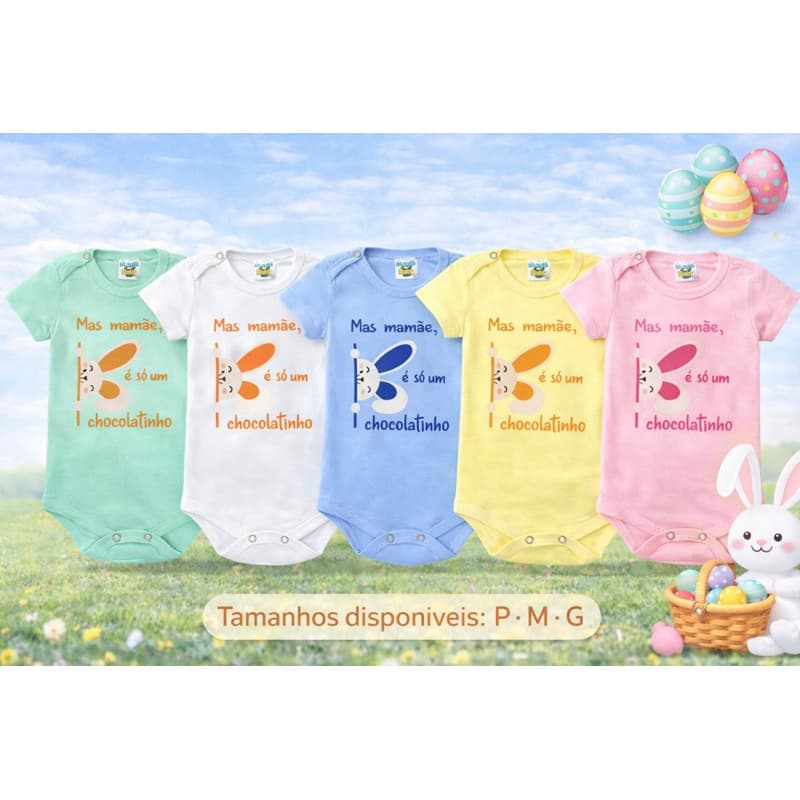 Blusa Body Bebê Malha 100% Algodão Pascoa Verão Infantil
