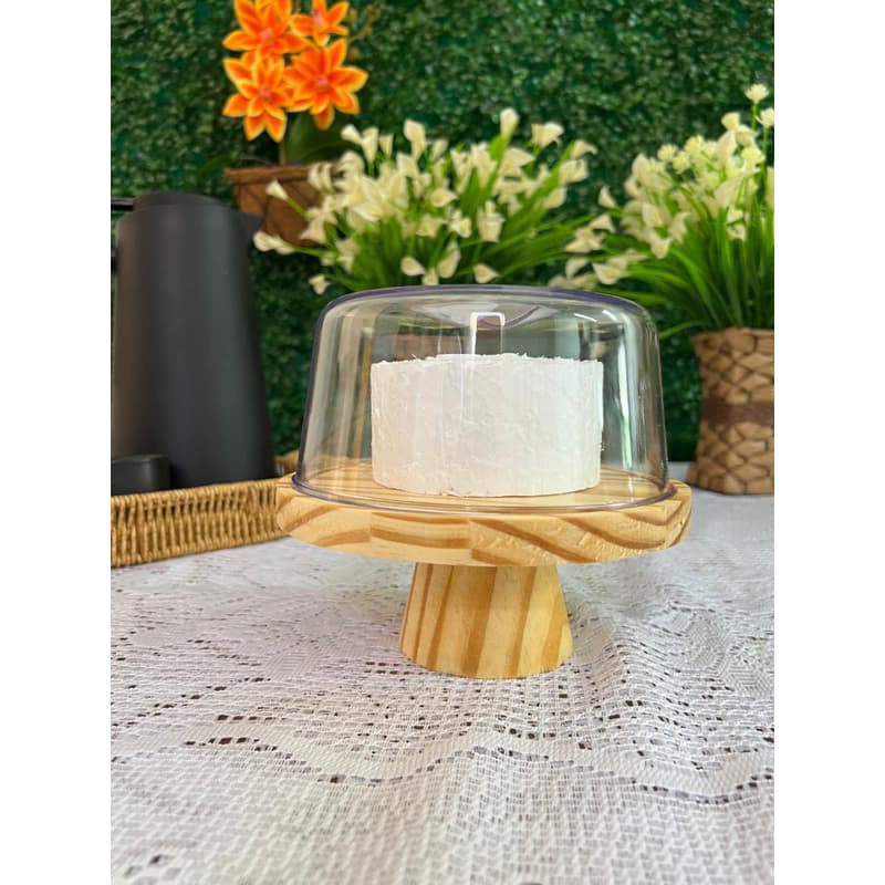 Porta Queijo Queijeira de Madeira Com Pé e Tampa Acrílica Premium Porta Queijo Ricota 18 cm