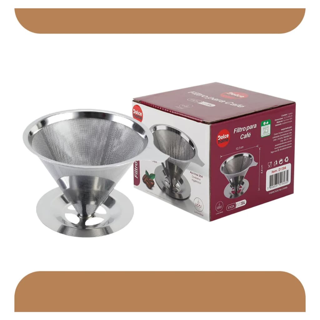 Filtro Coador Café Aço Inox Reutilizável Sem Uso Papel 103 - Dolce Home